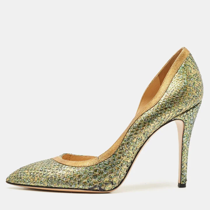 Charlotte Olympia Metallic Snakeskin D'orsay Pumps Size 41