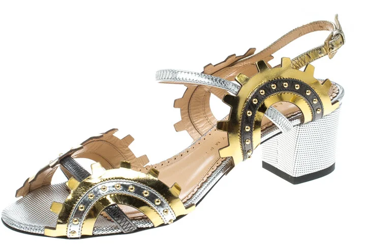 Charlotte Olympia Multicolor Leather Studded Ankle Strap Sandals Size 37