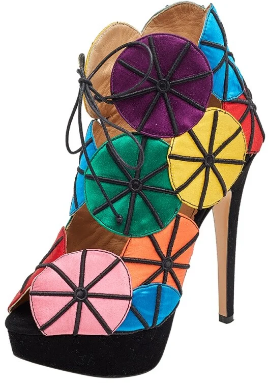 Charlotte Olympia Multicolor Satin Parasol Platform Sandals Size 36.5