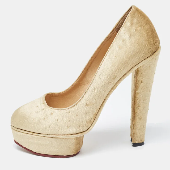 Charlotte Olympia Olive Green Velvet Dolly Platform Pumps Size 39.5