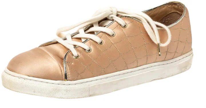 Charlotte Olympia Peach Satin Web Low Top Sneakers Size 37