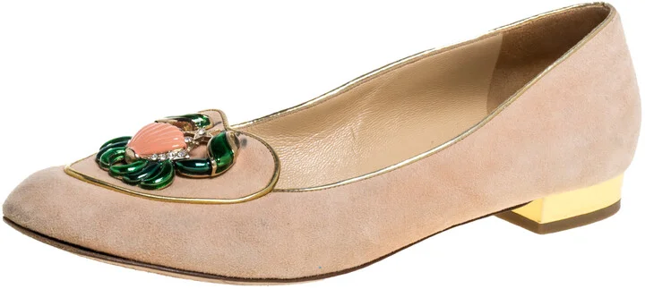 Charlotte Olympia Peach Suede Birthday Zodiac Cancer Ballet Flats Size 40