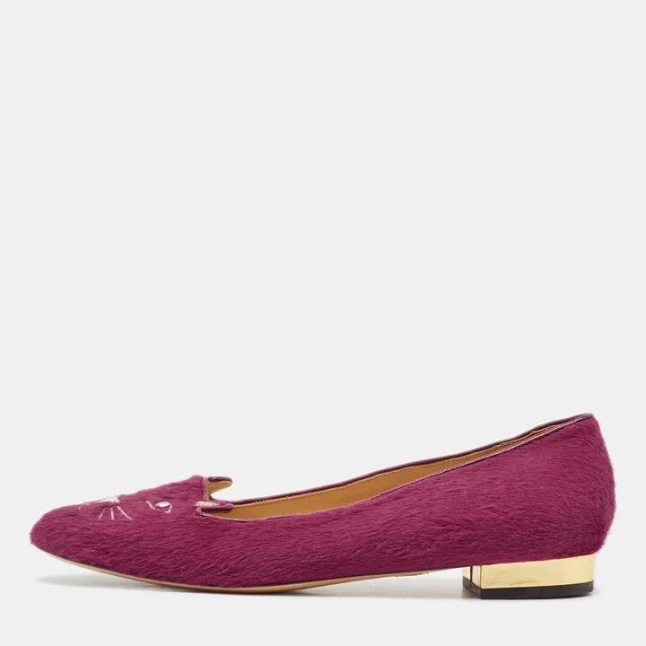 Charlotte Olympia Pink Calf Hair Knot A Kitty Ballet Flats Size 39