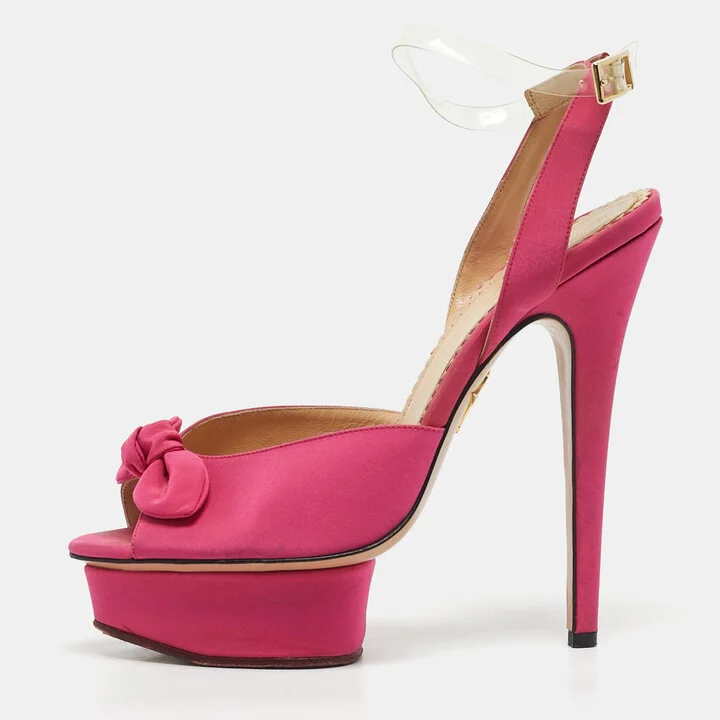 Charlotte Olympia Pink Satin Serena Ankle Strap Sandals Size 39