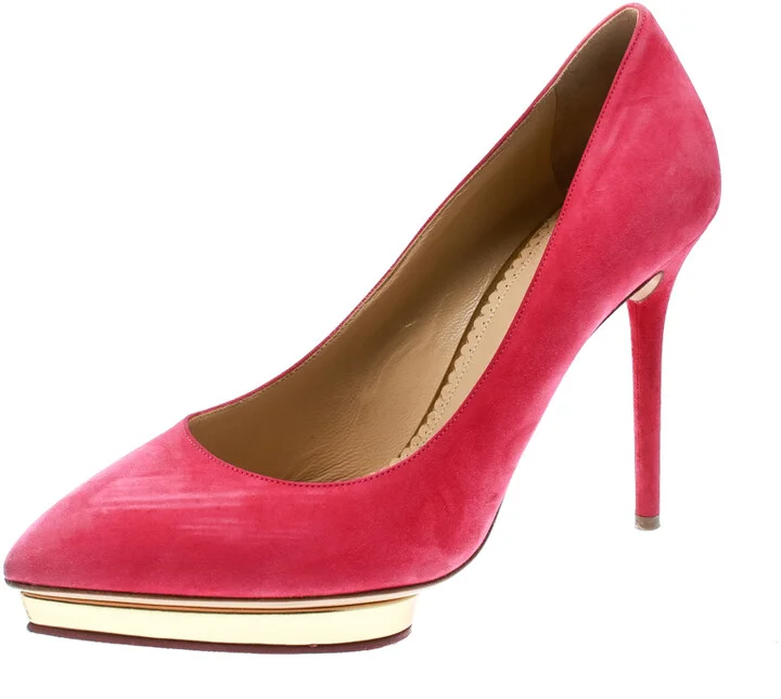 Charlotte Olympia Pink Suede Dotty Platform Pumps Size 39.5