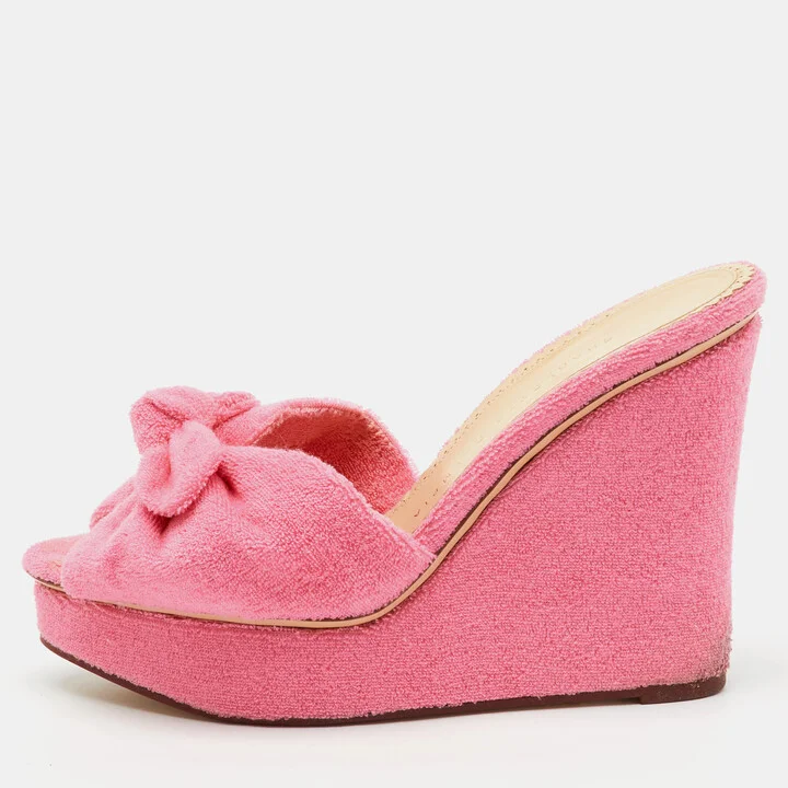 Charlotte Olympia Pink Terry Cloth Jayne Platform Wedge Sandals Size 38