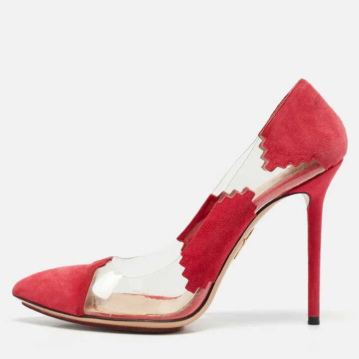 Charlotte Olympia Pink/Transparent PVC and Suede Montana Pumps Size 40