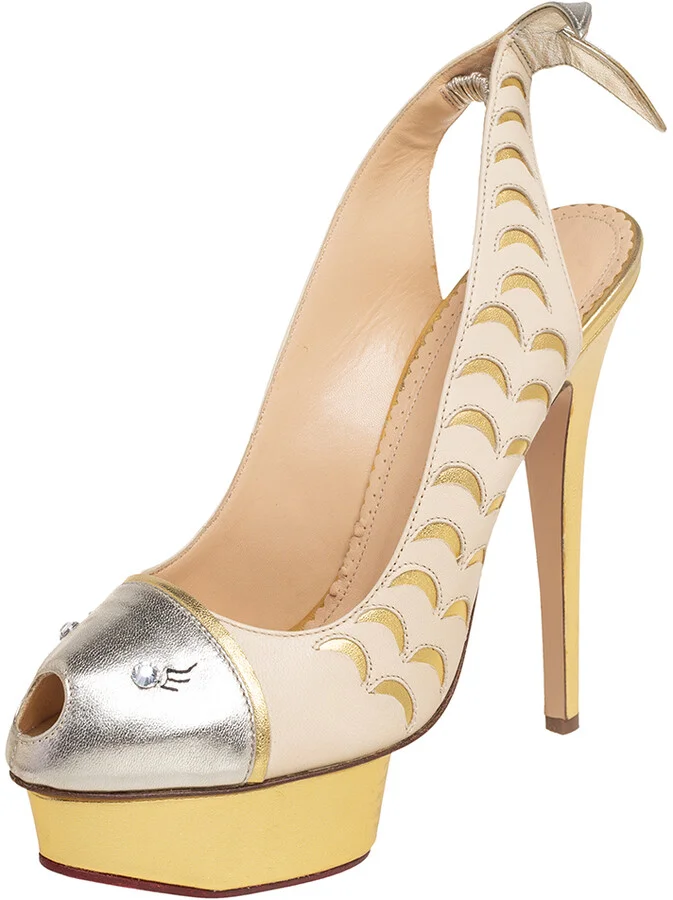 Charlotte Olympia Tri Color Leather Seaside Platform Sandals Size 39