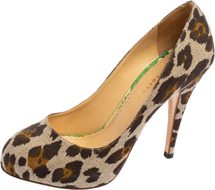 Charlotte Olympia Tricolor Animal Print Canvas Platform Pumps Size 38