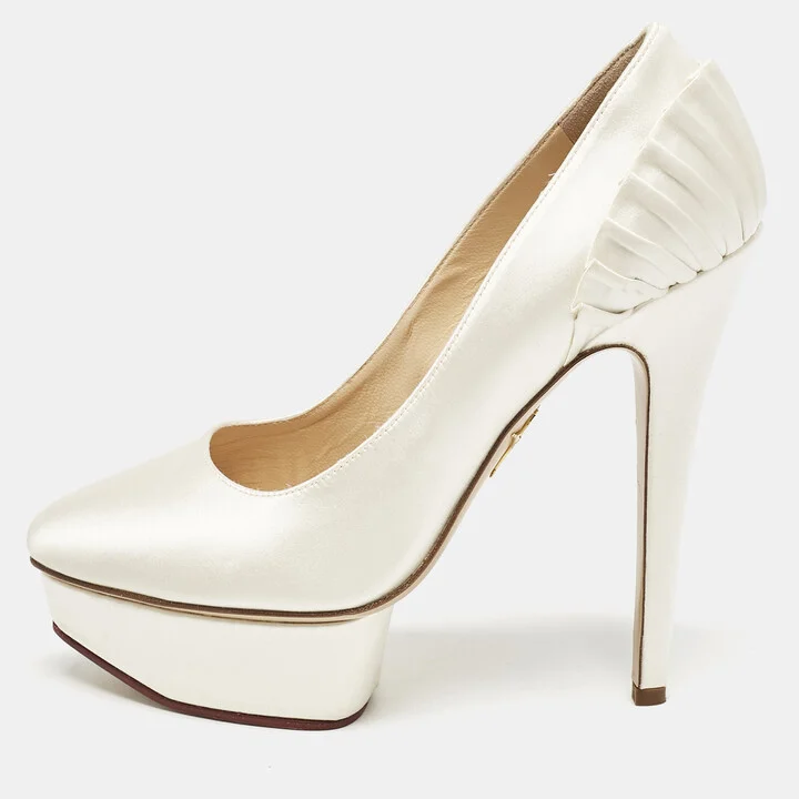 Charlotte Olympia White Satin Paloma Platform Pumps Size 37