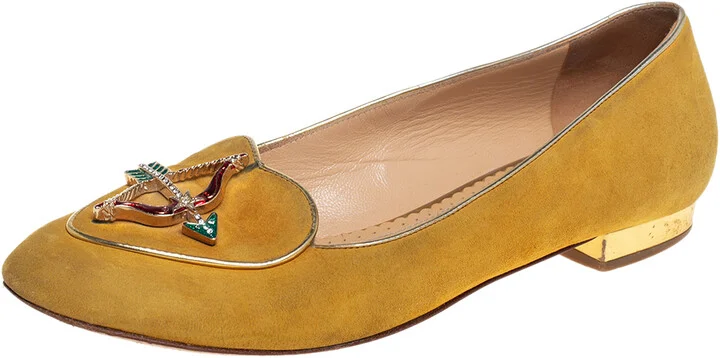Charlotte Olympia Yellow Suede Ballet Flats Size 36.5