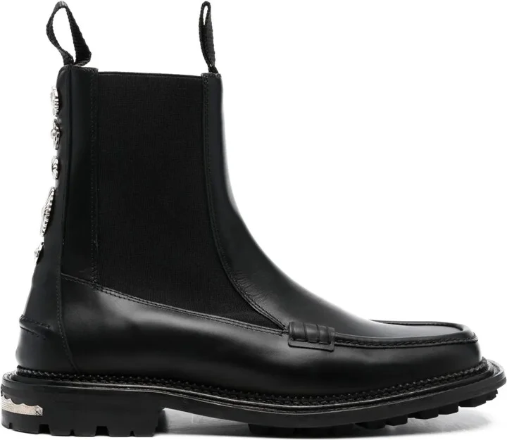 Charm-Detail Ankle Leather Boots