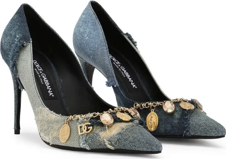 Charm-Embellished Denim Pumps - Image 2