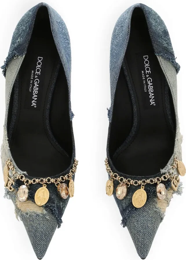 Charm-Embellished Denim Pumps - Image 4