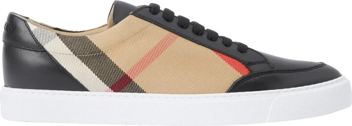 Check and Leather Sneakers