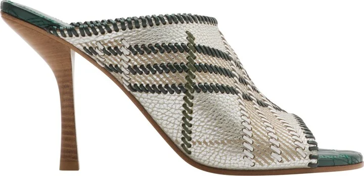 Check Leather Cabana Mules