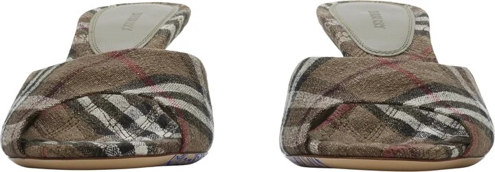 Check Linen Blends Mews Low Mules - Image 3
