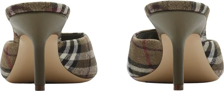 Check Linen Blends Mews Low Mules - Image 4