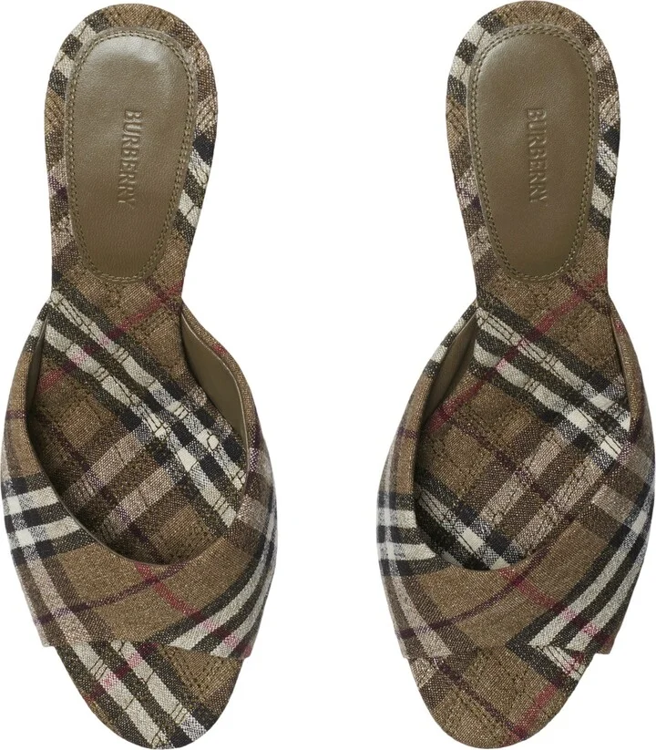 Check Linen Blends Mews Low Mules - Image 5