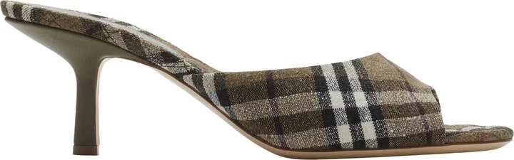 Check Linen Blends Mews Low Mules