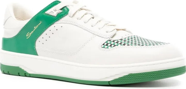 Check Pattern-Detail Leather Sneakers - Image 2