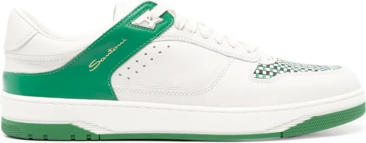 Check Pattern-Detail Leather Sneakers