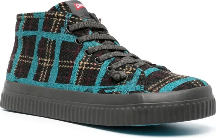 Check-Pattern High-Top Sneakers - Image 2