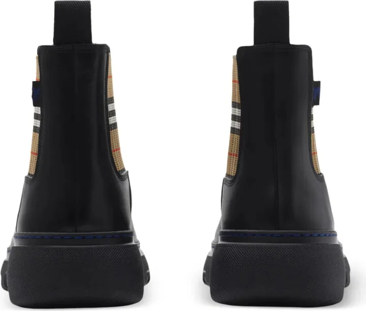 Check Pattern Leather Boots - Image 3