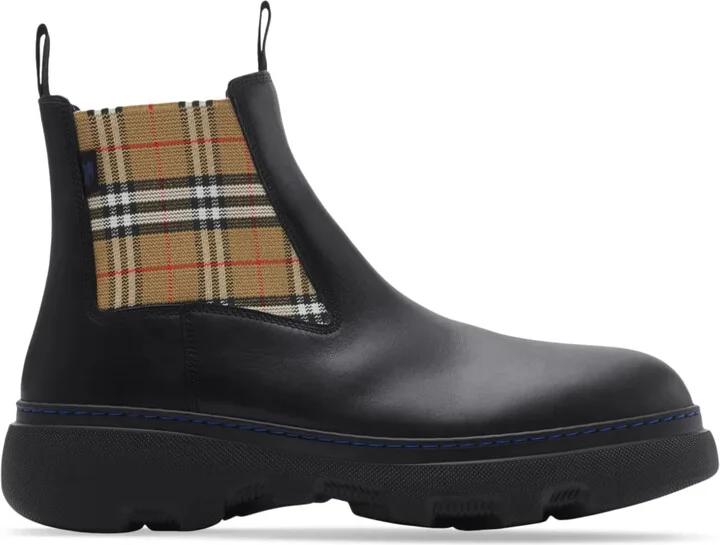 Check Pattern Leather Boots
