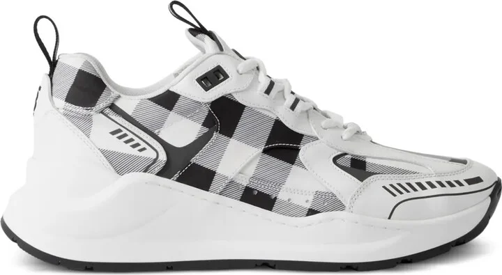 Check-Pattern Leather Sneakers
