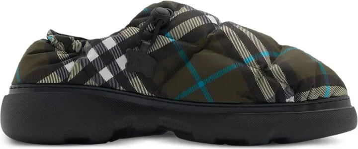 Check-print pillow mules