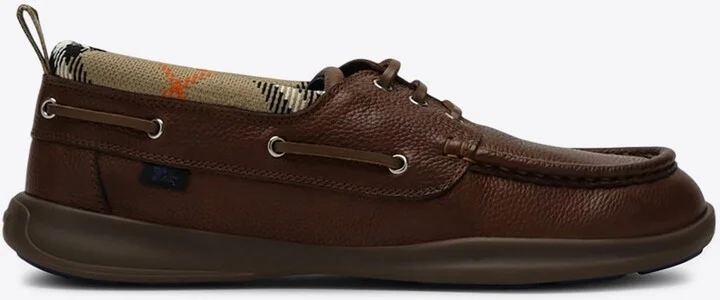 Check-Trimmed Leather Loafers