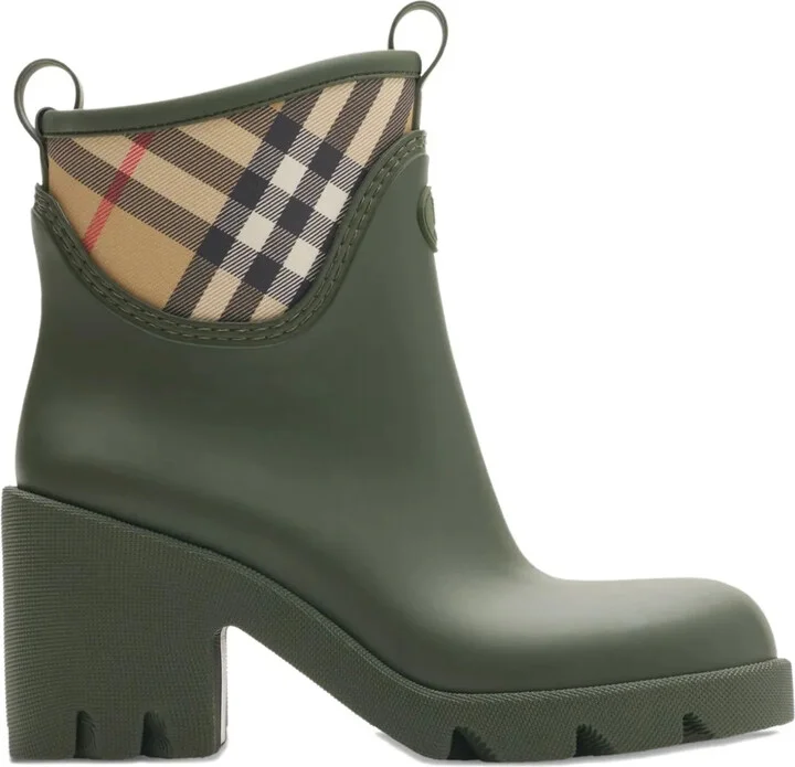 Checked Heeled Rain Boots