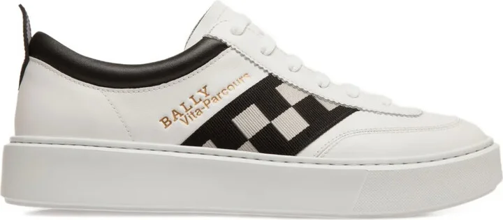 Checked-Ribbon Leather Sneakers
