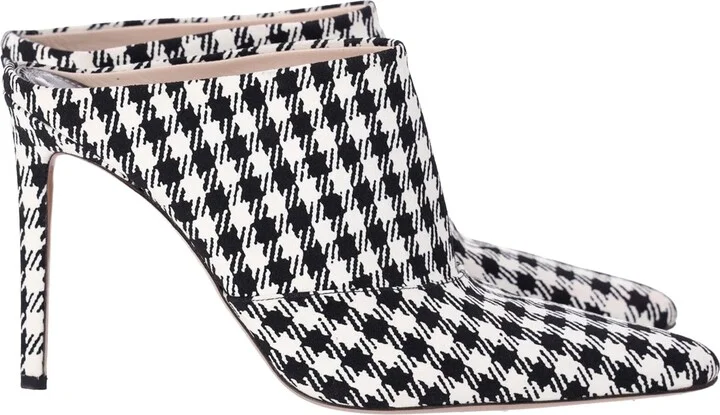 Checkered Davidson Houndstooth Mules in White Canvas