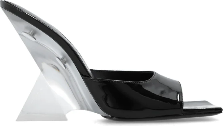 ‘Cheope’ Glossy Wedge Mules, , - Black