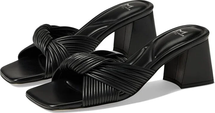 Cherrie Sandals Women 7.5 Black Leather Square Toe Block Heel KHD660