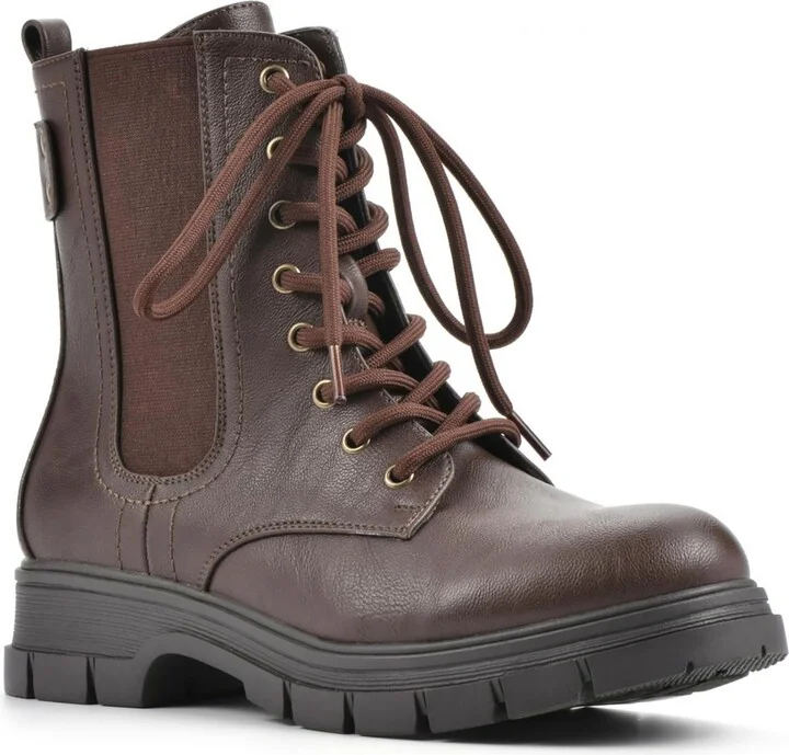 Chevy Womens Leather Pull On Combat & Lace-up Boots