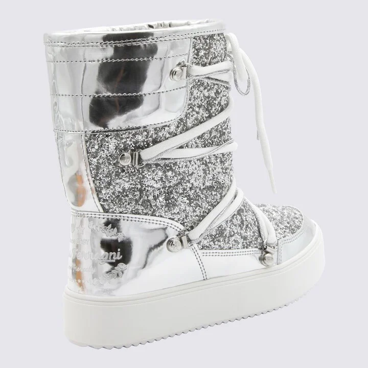 Chiara Ferragni Silver Glitter Flat Ankle Boots - Image 2
