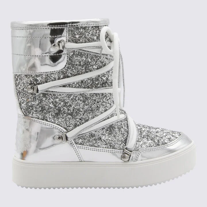 Chiara Ferragni Silver Glitter Flat Ankle Boots