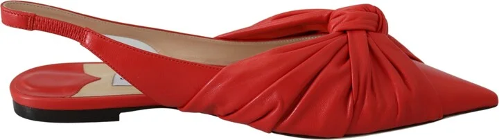 Chic Red Pointed Toe Leather Women's Flats
