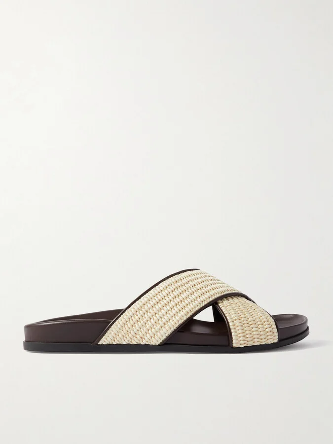 Chiltern Leather-Trimmed Raffia Sandals