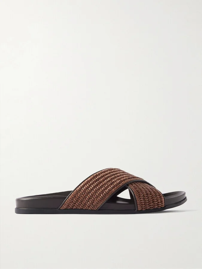 Chiltern Leather-Trimmed Raffia Sandals
