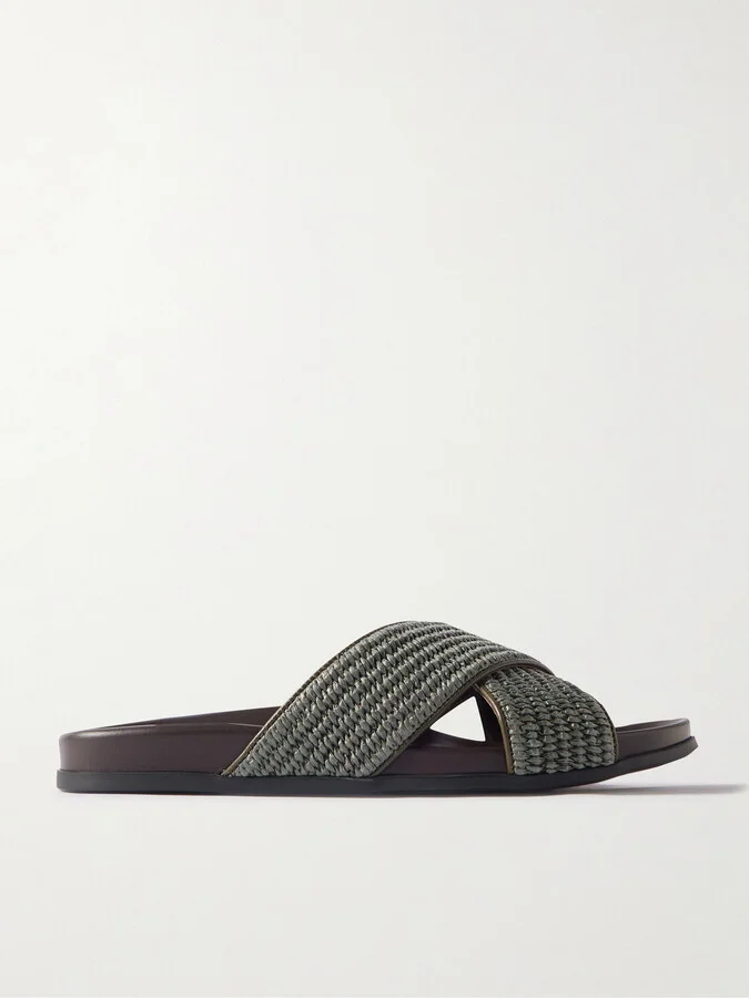 Chiltern Leather-Trimmed Raffia Sandals
