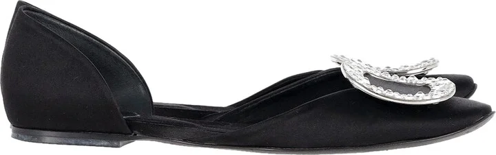 Chips Prism Embellished Flats in Black Satin
