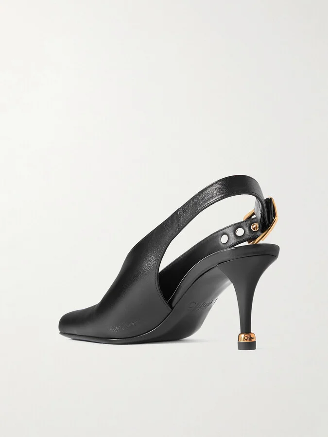 Chloé - Andrea Leather Slingback Pumps - Black - Image 3