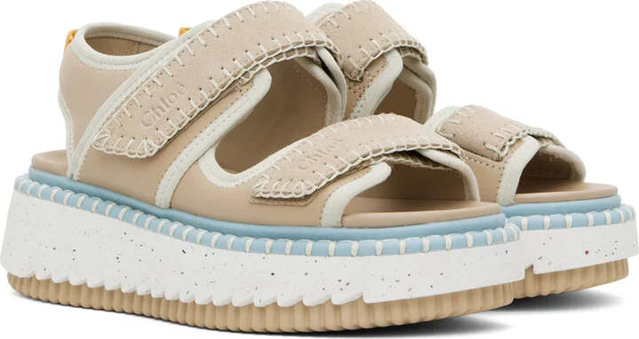 Chloé Beige & Blue Lilli Sandals - Image 4