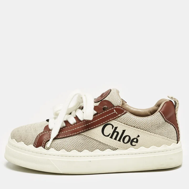 Chloe Beige/Brown Canvas and Leather Lauren Sneakers Size 37