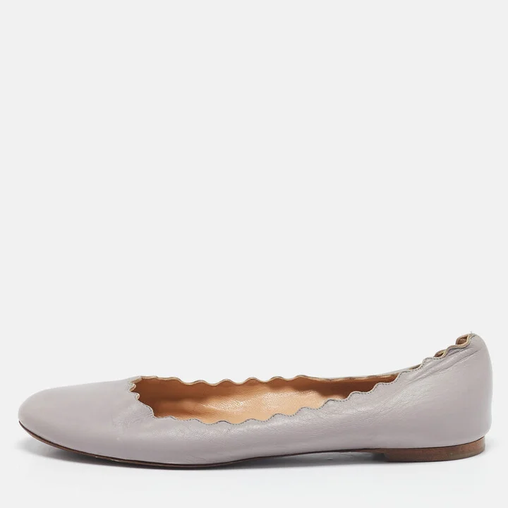 Chloe Beige Leather Lauren Scalloped Ballet Flats Size 39.5