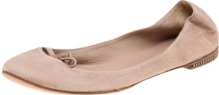 Chloe Beige Suede Embellished Bow Ballet Flats Size 36
